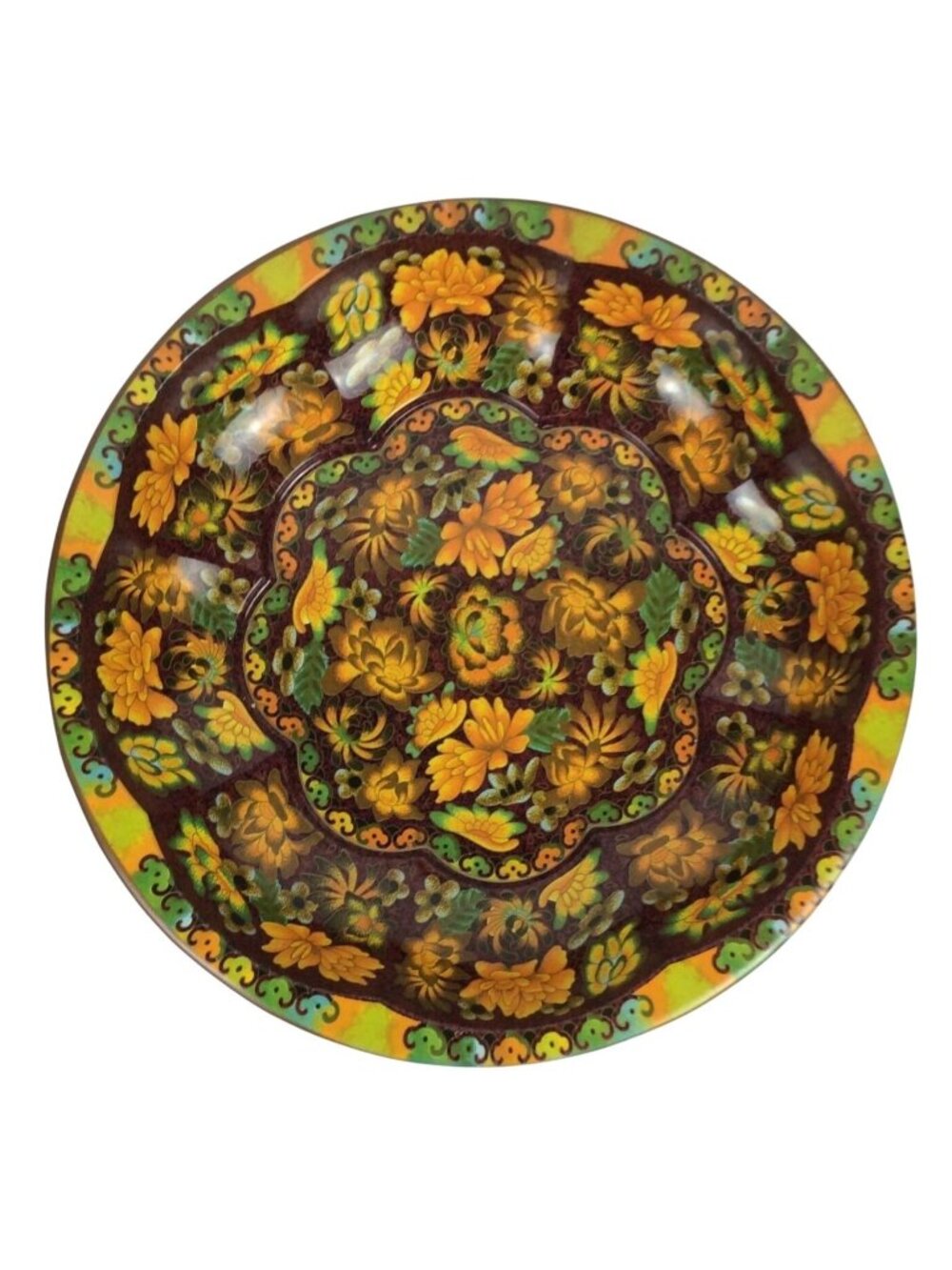 Daher Ware Floral Tin Serving Bowl Brown Orange Made in England 1971